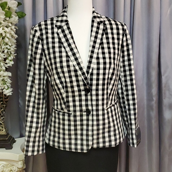 Women's BANANA REPUBLIC  BLAZER/BLACK-WHITE - Picture 4 of 7